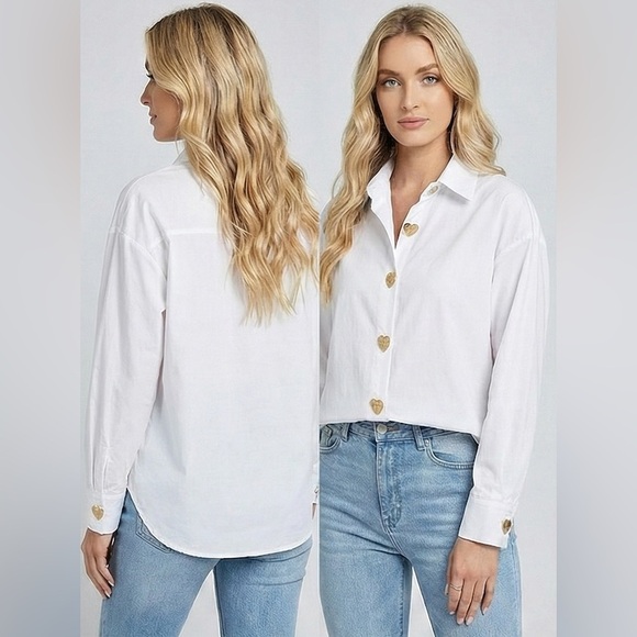 By Design Tops - Heart Shaped Buttons Blouse White